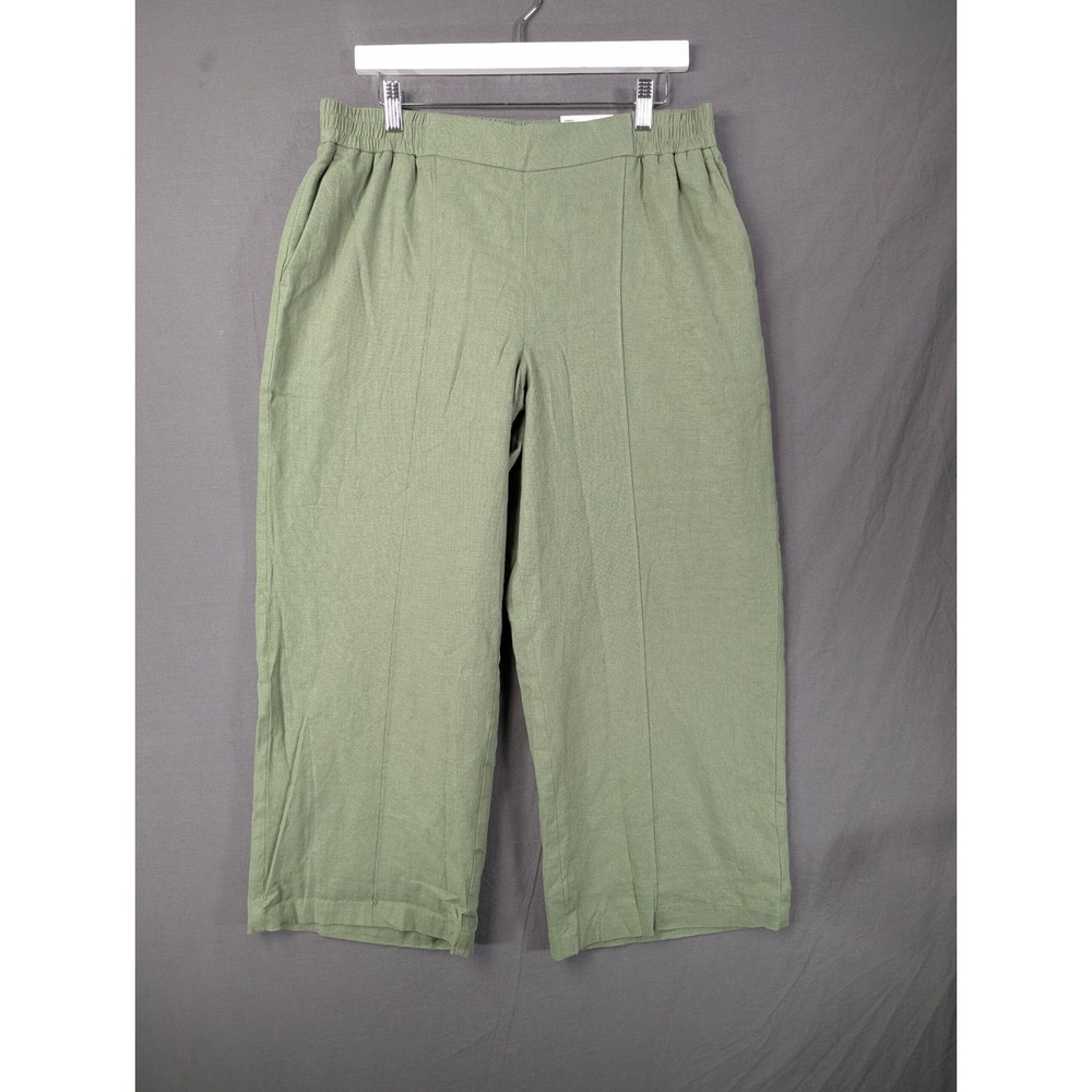 Nine West Womens‎ Camden Green Linen Blend Pull On Crop Pants Large 4990